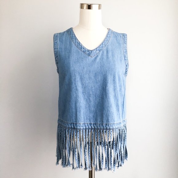 Vintage Tops - Vintage 90s Jean Fringe Tank Top Color Me Cotton